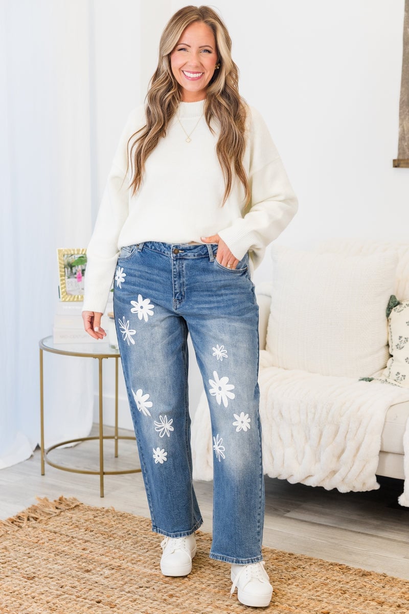 Embroidered Jeans With Oversized Sweater Embroidered Jeans With Oversized Sweater — Classy Mom Jeans Outfits
