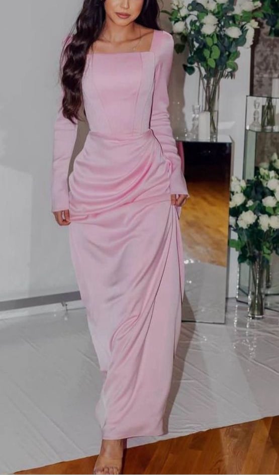 Pale Pink Satin Dress with Square Neckline Pale Pink Satin Dress with Square Neckline — Classy Necklines Dress