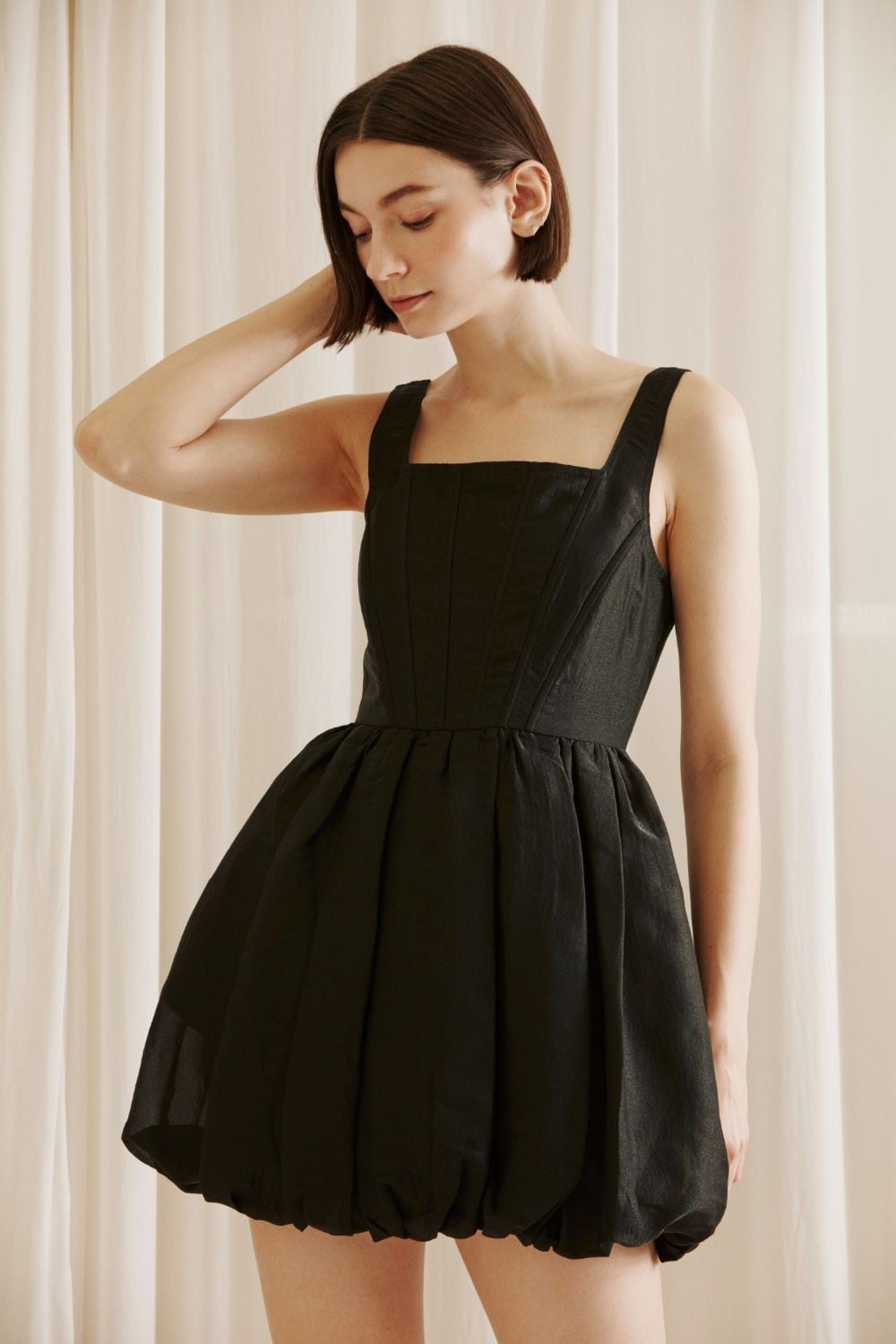 Black Textured Dress with Square Neckline and Bubble Hem Black Textured Dress with Square Neckline and Bubble Hem — Classy Necklines Dress