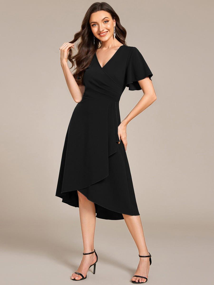 Black Crepe A-line Dress with V-Neckline and High-Low Hem Black Crepe A-line Dress with V-Neckline and High-Low Hem — Classy Necklines Dress