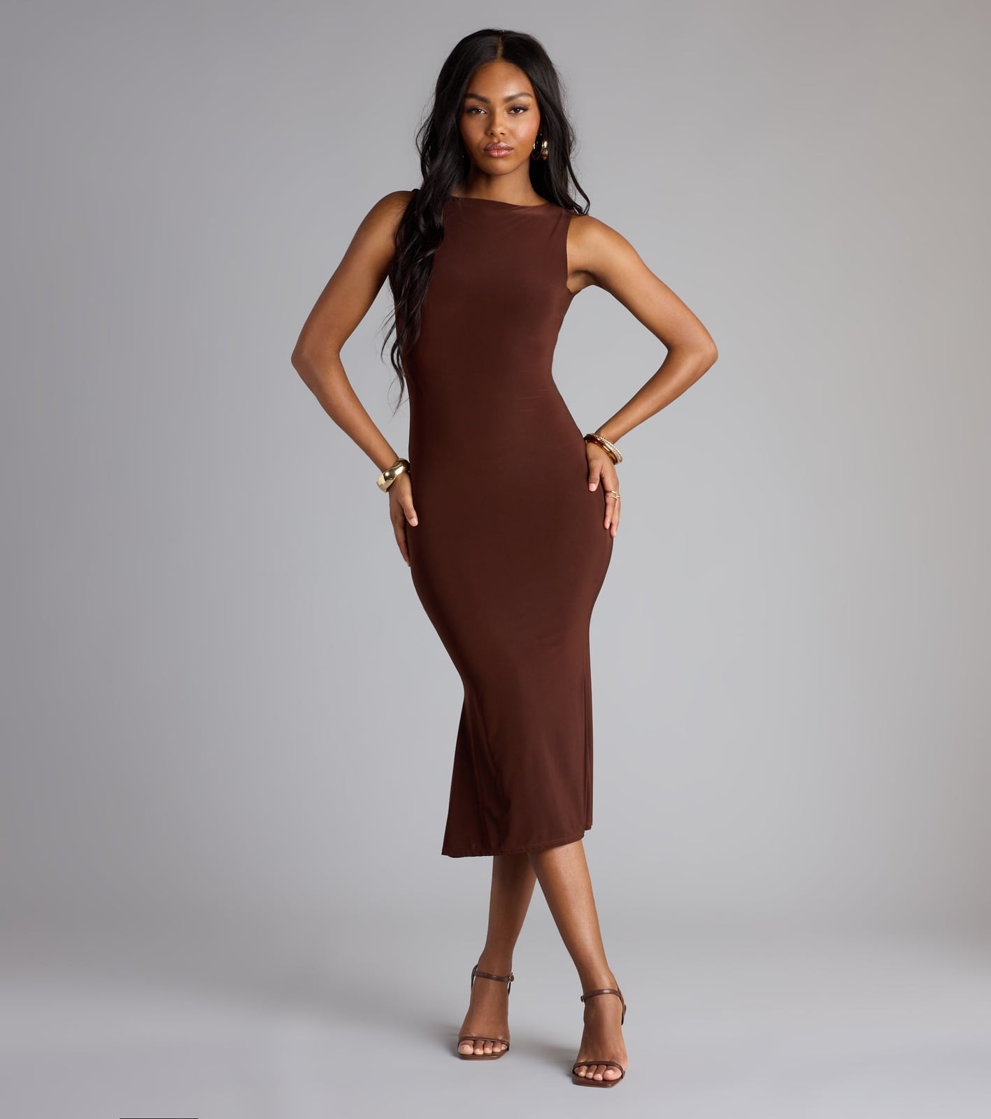 Chocolate Brown Stretch Knit Sheath Midi Dress Chocolate Brown Stretch Knit Sheath Midi Dress — Classy Necklines Dress