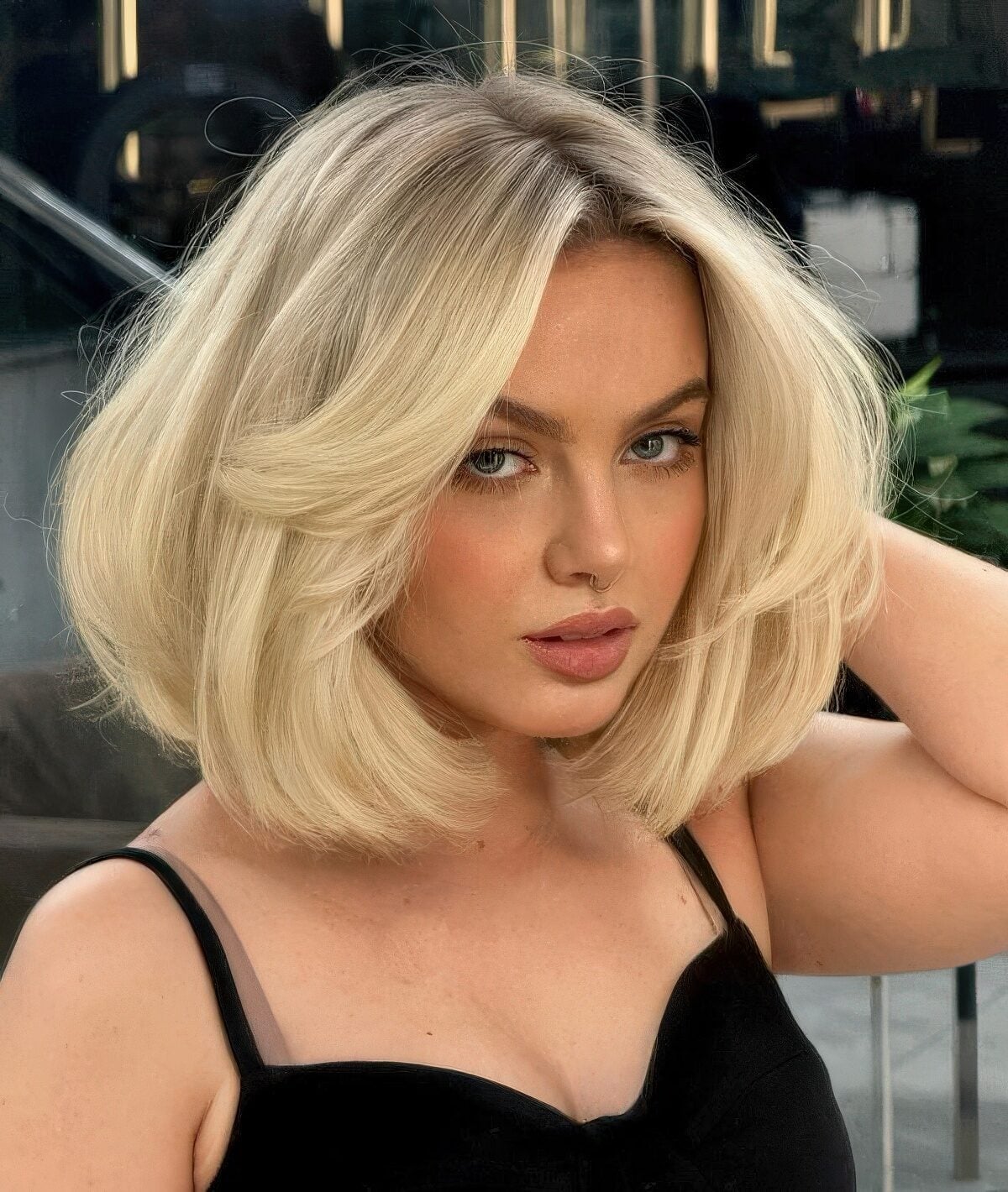 Chin Length Bob Icy Blonde Voluminous Blowout — Classy Old Money Blonde