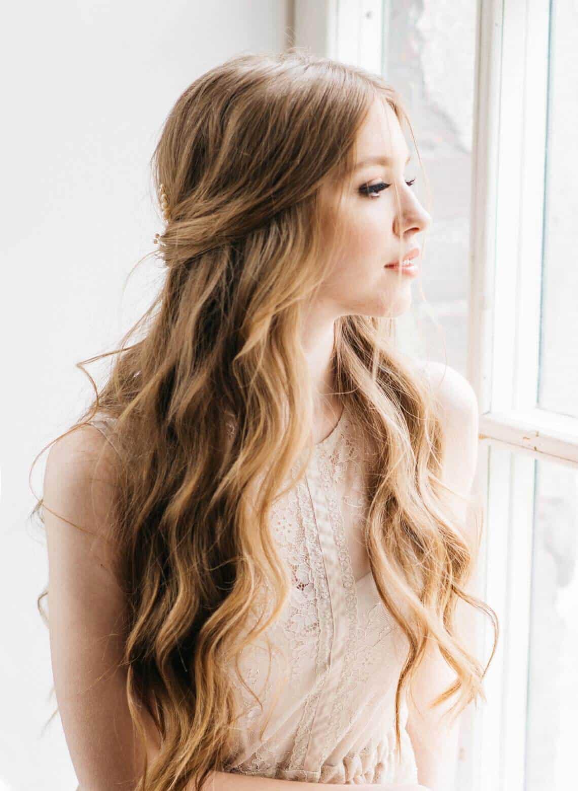 Honey Blonde Half Up Twist With Loose Waves — Classy Party Hair
