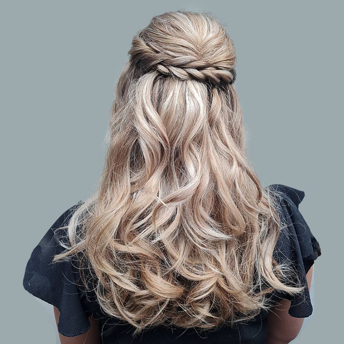 Ash Blonde Half Up Half Down With Braid Crown — Classy Party Hair