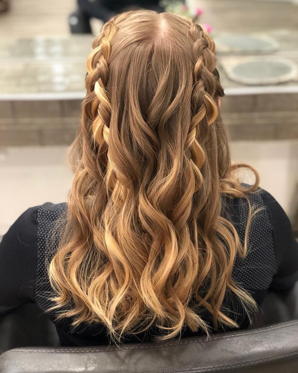 Blonde Mid-Back Waves With Double Crown Braids — Classy Party Hair