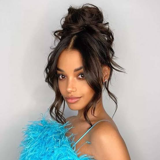 Dark Brown Messy Bun With Wispy Bangs — Classy Party Hair