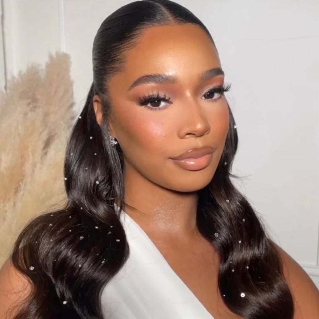Long Dark Brown Waves With Scattered Rhinestones — Classy Party Hair
