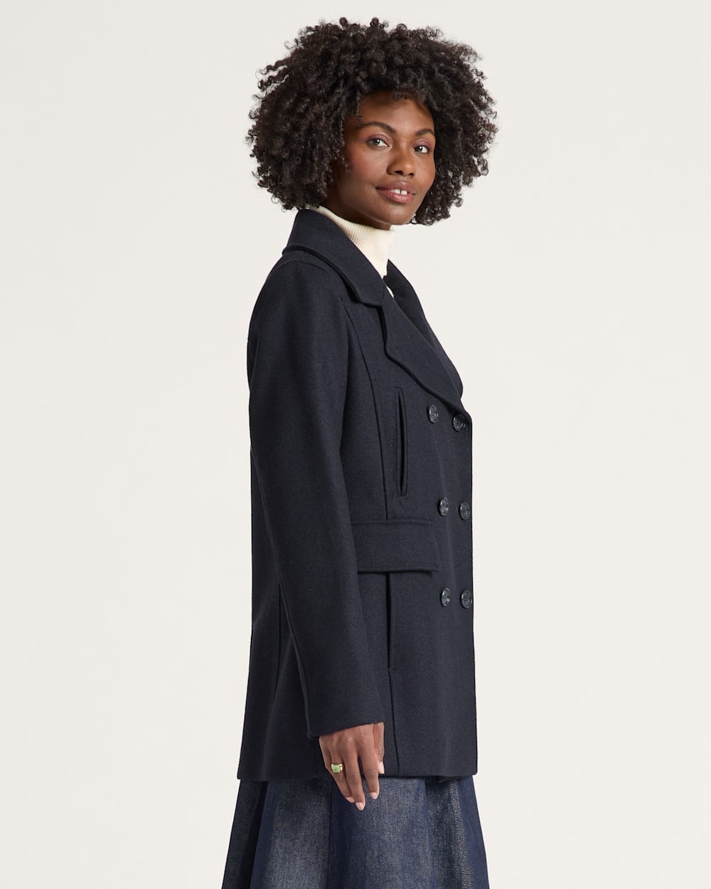 Navy Double-Breasted Peacoat with Jeans and Turtleneck Navy Double-Breasted Peacoat with Jeans and Turtleneck — Classy Peacoat Outfits
