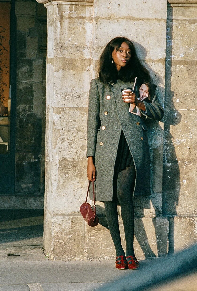 Gray Peacoat with Red Shoes and Burgundy Bag Gray Peacoat with Red Shoes and Burgundy Bag — Classy Peacoat Outfits