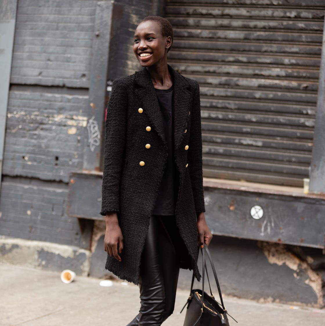 Black Textured Coat with Leather Pants Black Textured Coat with Leather Pants — Classy Peacoat Outfits