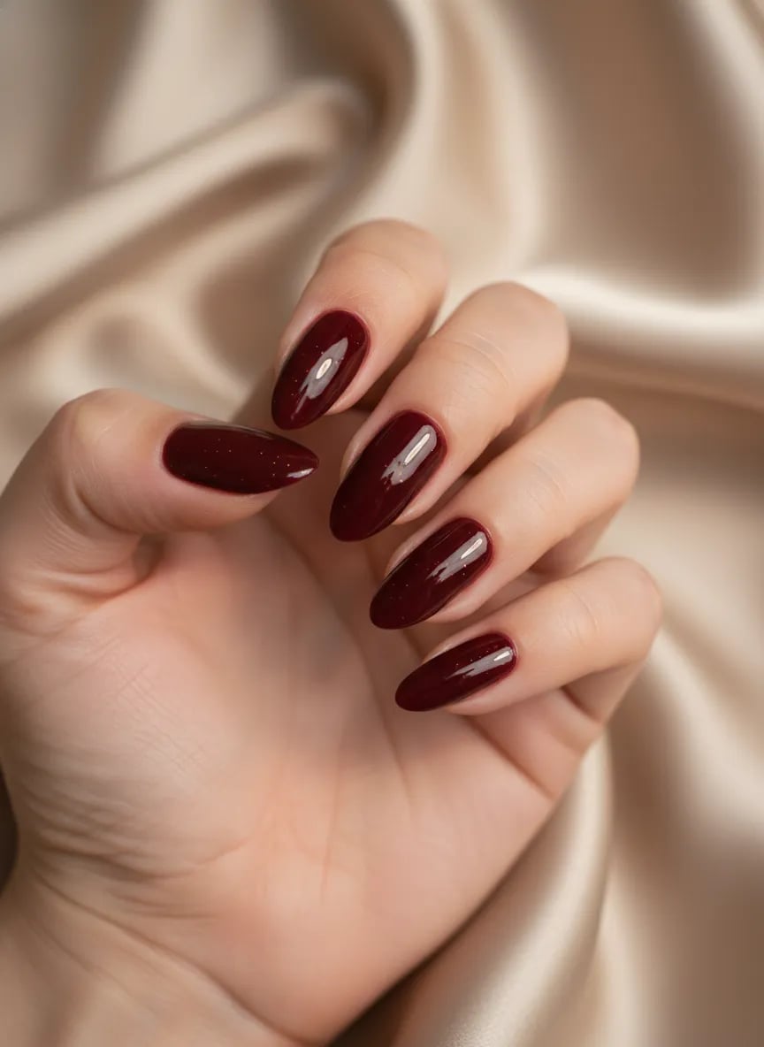 Deep Rich Red Glossy Medium Almond Nails Deep Rich Red Glossy Medium Almond Nails — Classy Red Almond Nails