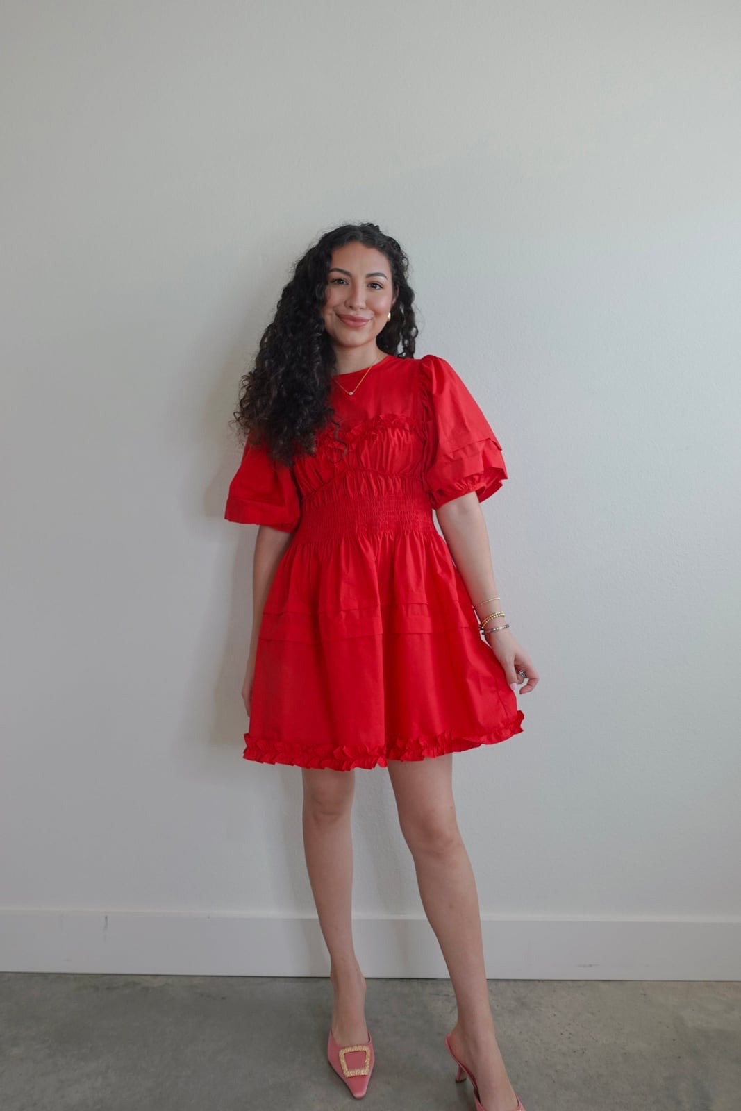 Red Mini Dress with Puffy Sleeves and Smocked Bodice — Classy Red Dresses Outfits