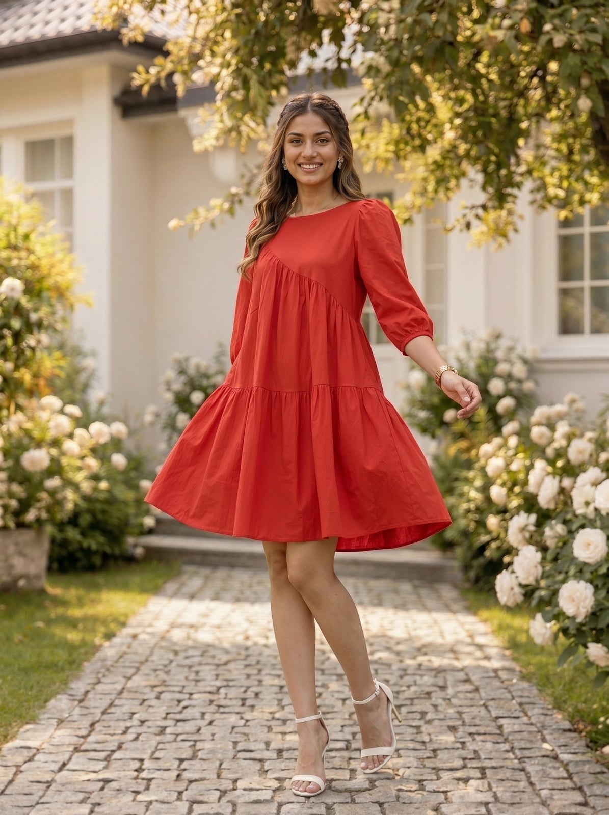 Scarlet Red Smock Mini Dress with Tiered Skirt — Classy Red Dresses Outfits