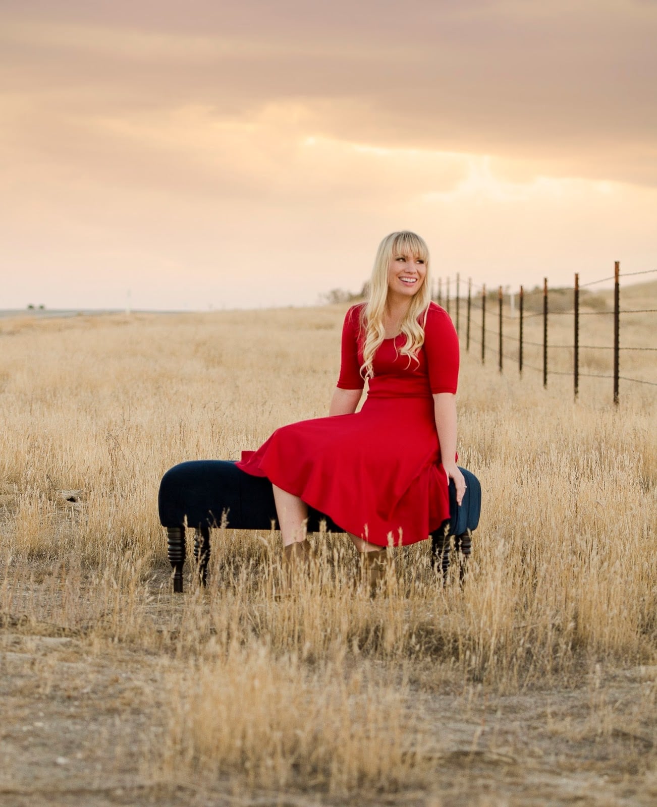 Red Short-Sleeve Fit and Flare Midi Dress with Tan Boots — Classy Red Dresses Outfits