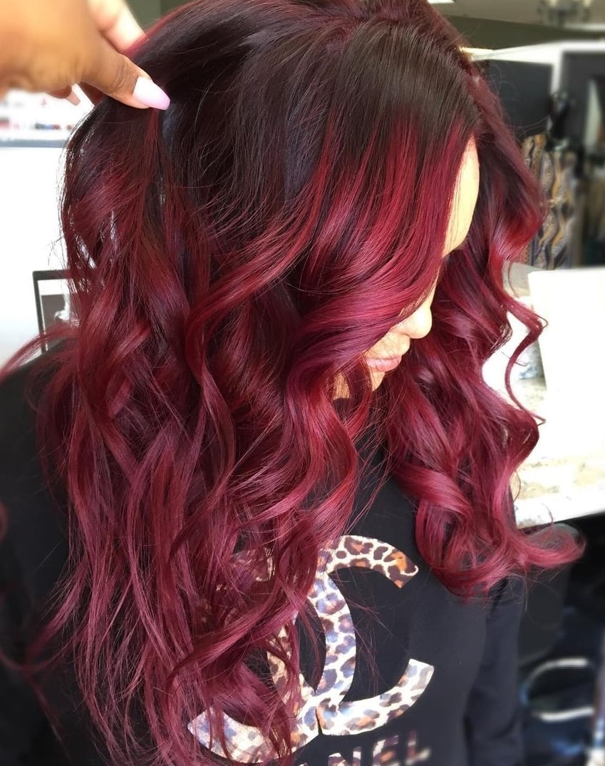 Mid-Back Dark Red With Highlights Mid-Back Dark Red With Highlights — Classy Red Hair Black Women