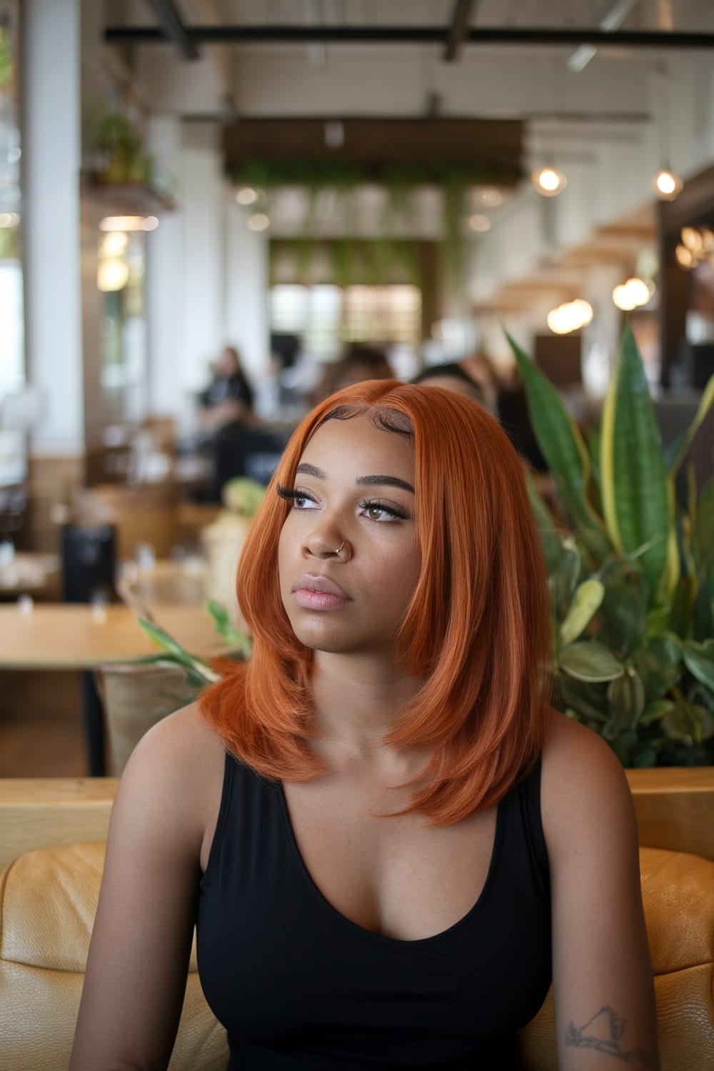 Collarbone Bob Copper Red Highlights Collarbone Bob Copper Red Highlights — Classy Red Hair Black Women