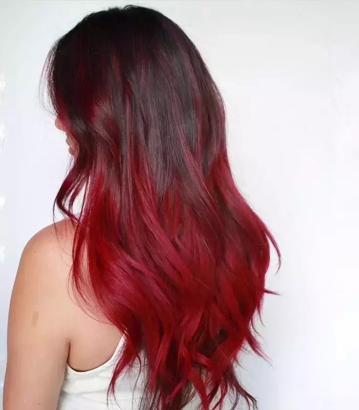 Dark Red Mid-Back Balayage with Vibrant Ends Dark Red Mid-Back Balayage with Vibrant Ends — Classy Red Hairstyles