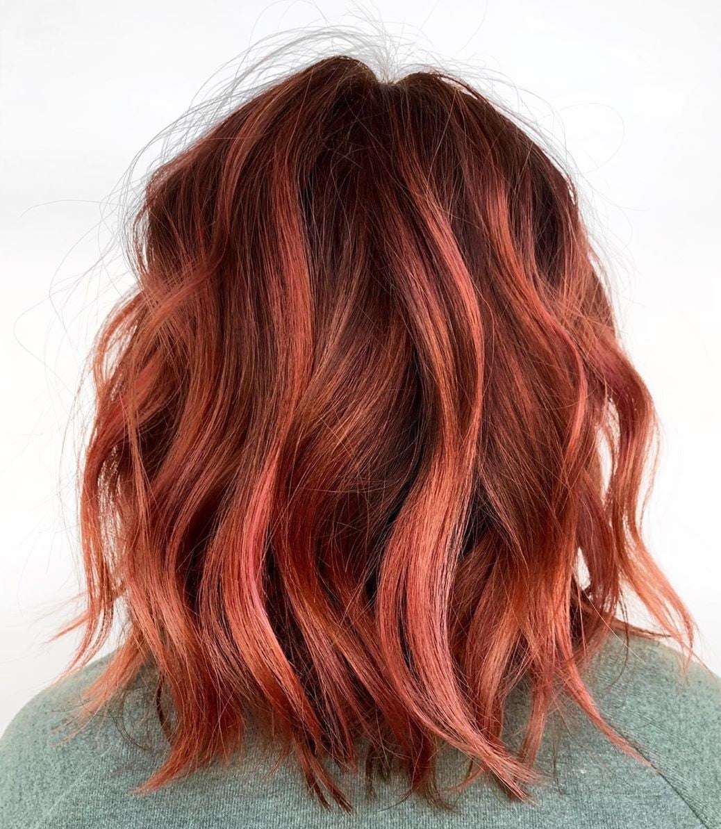 Dark Red Lob with Copper Highlights Dark Red Lob with Copper Highlights — Classy Red Hairstyles