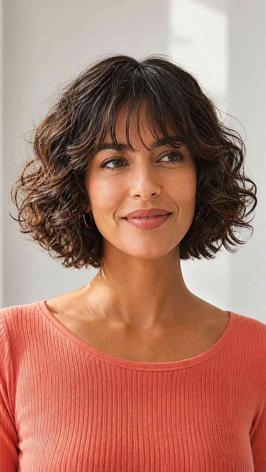 Ear Length Short Curly Hair With Defined Curls, Dark Brown Ear Length Short Curly Hair With Defined Curls, Dark Brown — Classy Short Curly Hair