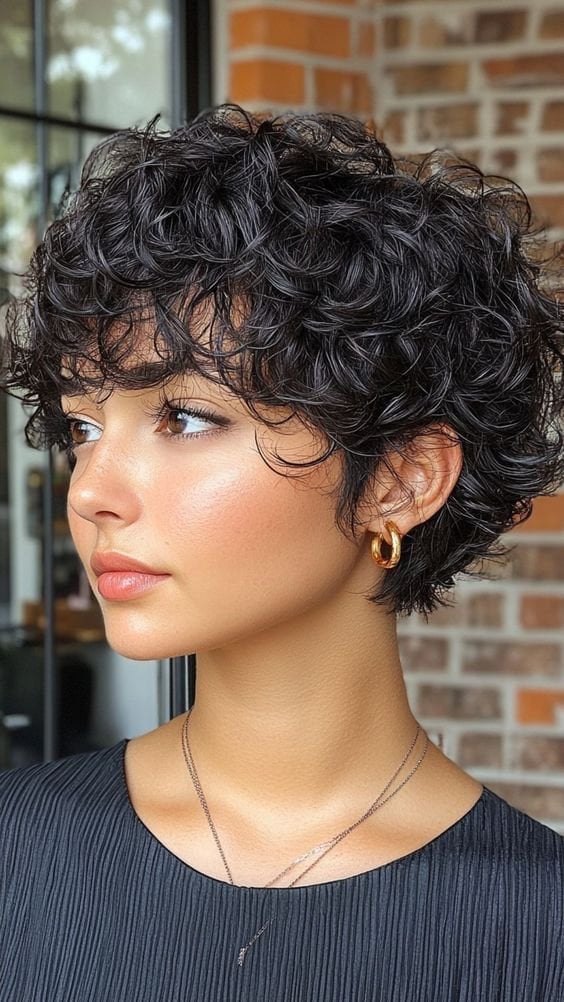 Ear Length Pixie With Dense Curly Hair Ear Length Pixie With Dense Curly Hair — Classy Short Curly Hair