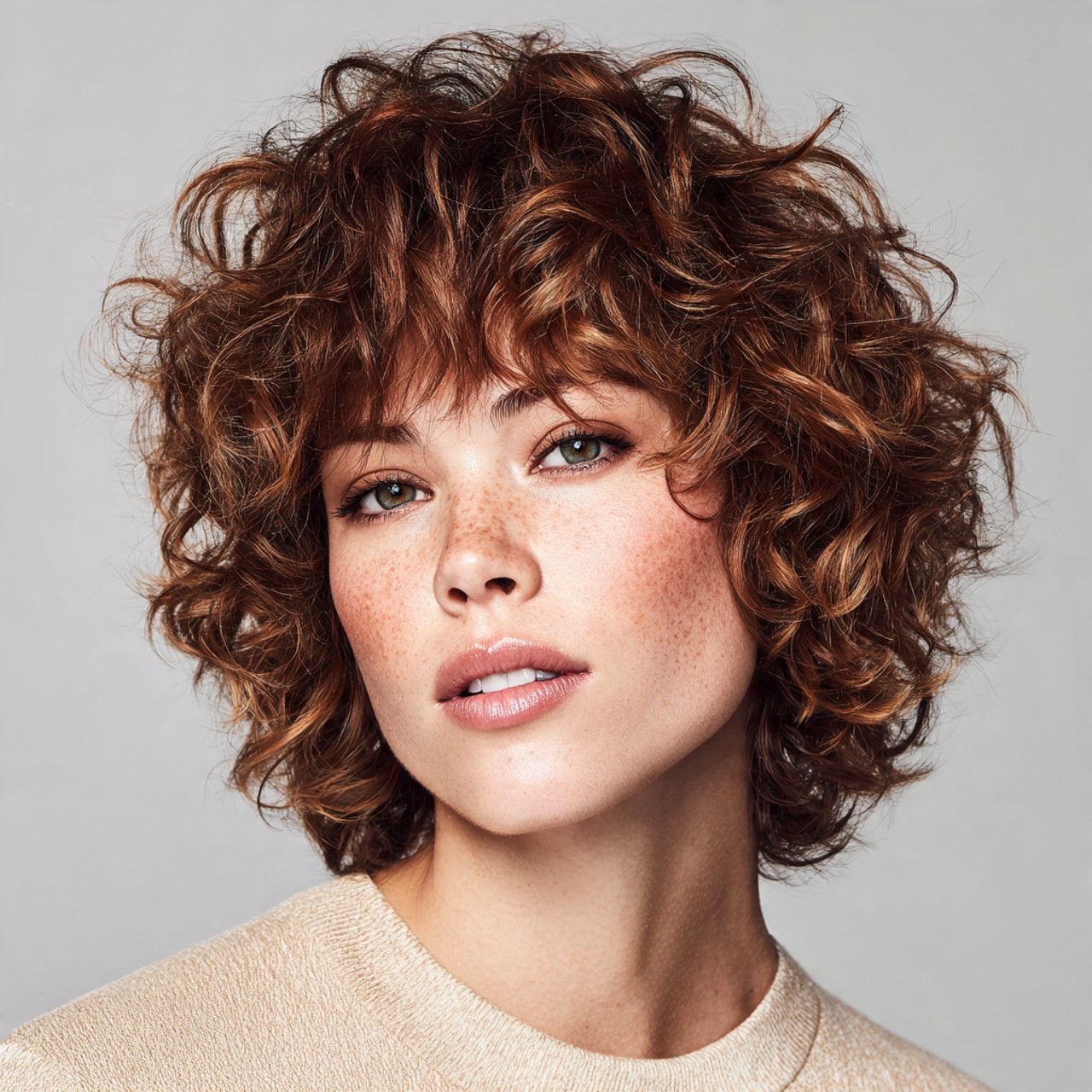Collarbone Shag With Copper Highlights Collarbone Shag With Copper Highlights — Classy Short Curly Hair