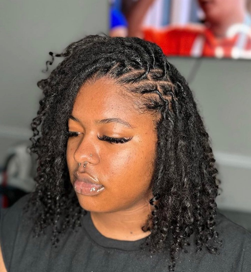 Collarbone Black Locs Side Bangs Curly Ends Collarbone Black Locs Side Bangs Curly Ends — Classy Short Locs
