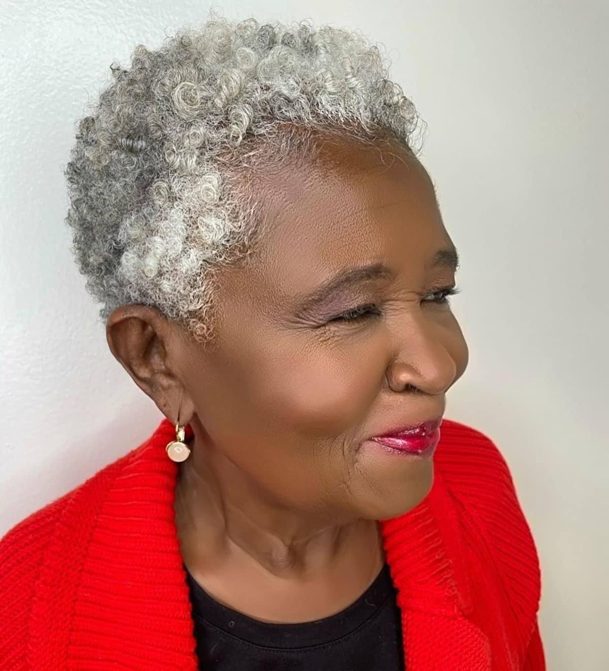 Gray Pixie Cut With Natural Curls Gray Pixie Cut With Natural Curls — Classy Short Natural Hairstyles