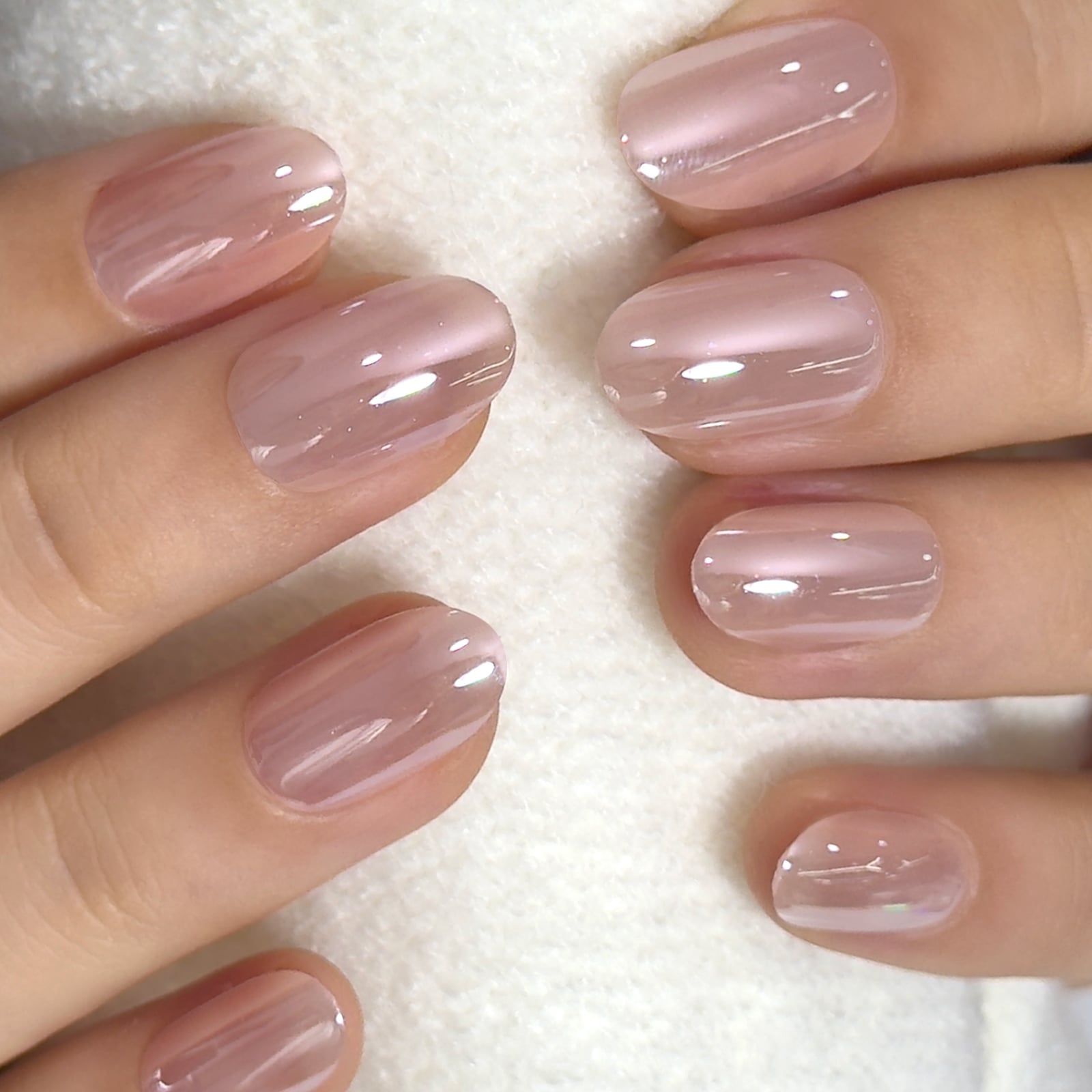 Milky Pink Jelly Shimmer Short Oval Nails — Classy Short Oval Nails