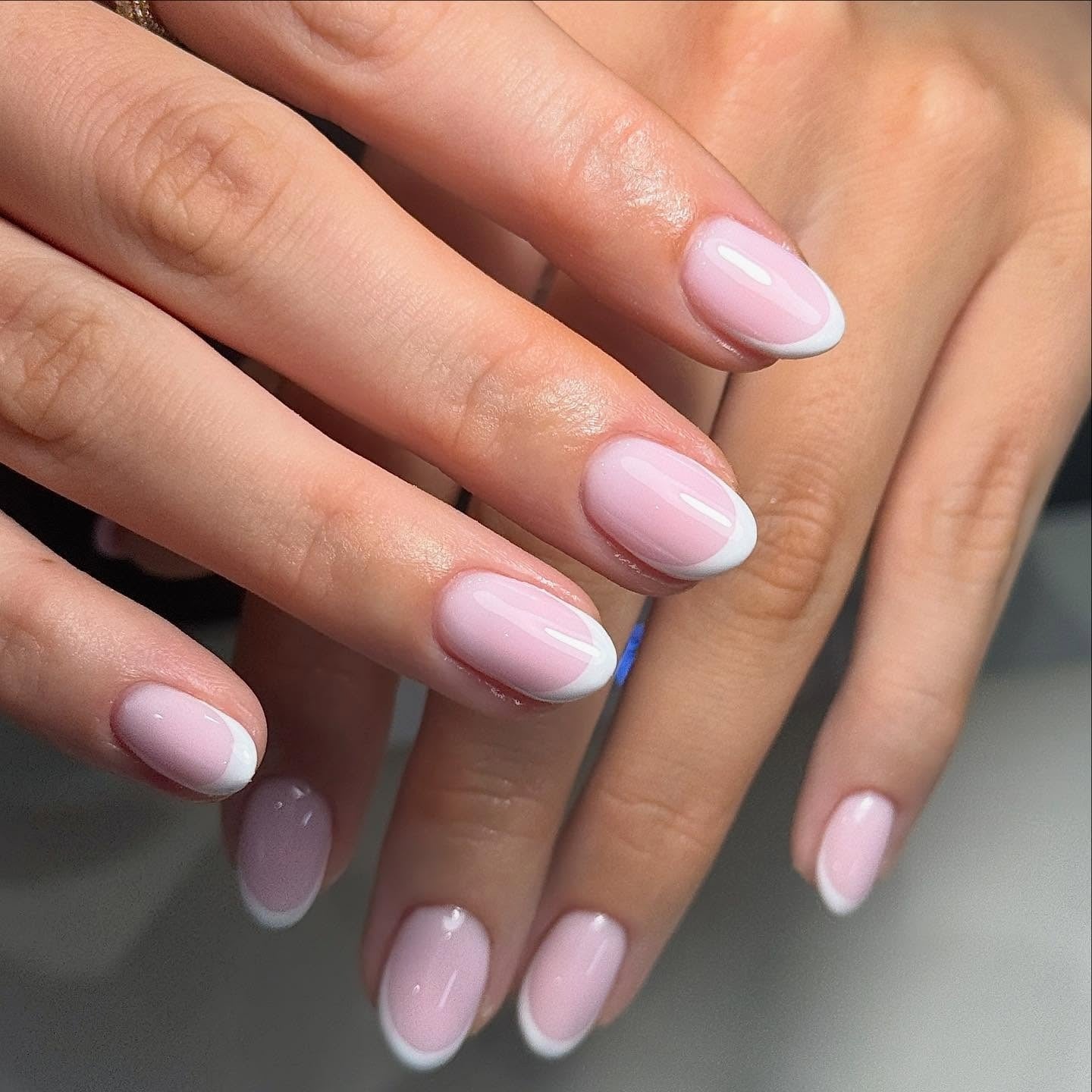 Sheer Pink Crisp White French Short Oval Nails — Classy Short Oval Nails
