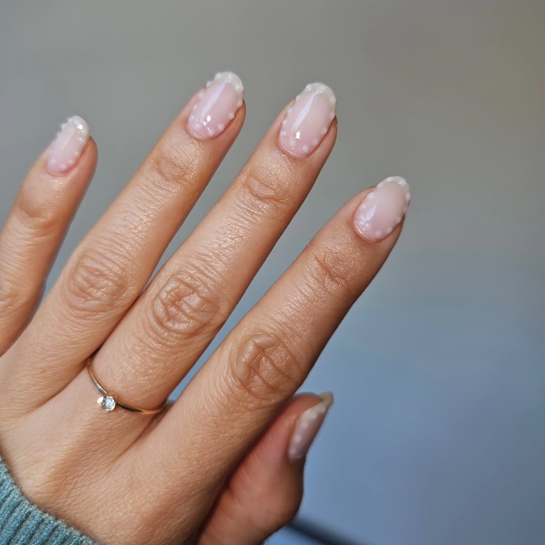 Sheer Pink Dotted French Short Oval Nails — Classy Short Oval Nails