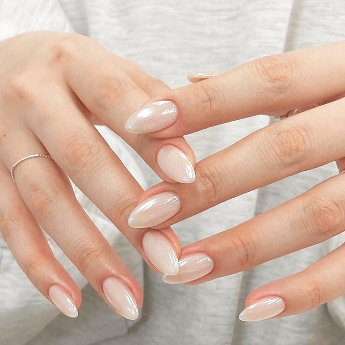 Milky Nude Chrome Short Oval Nails — Classy Short Oval Nails