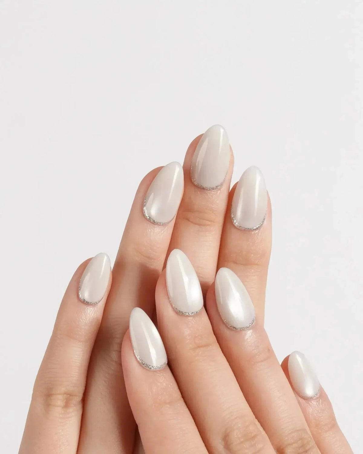 Milky White Shimmer Glitter Base Short Oval Nails — Classy Short Oval Nails