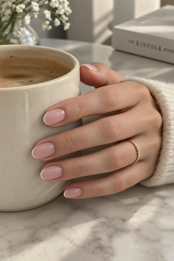 Sheer Pink Classic French Tip Short Oval Nails — Classy Short Oval Nails