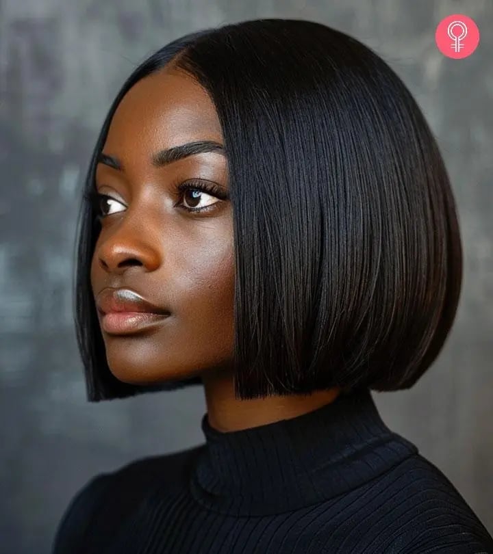 Chin Length Bob With Blunt Bangs And Jet Black Color — Classy Shoulder Length Bob