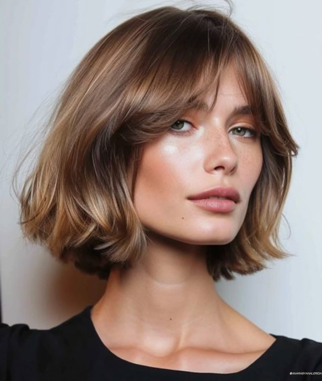 Warm Brown Collarbone Bob With Face-Framing Bangs — Classy Shoulder Length Bob