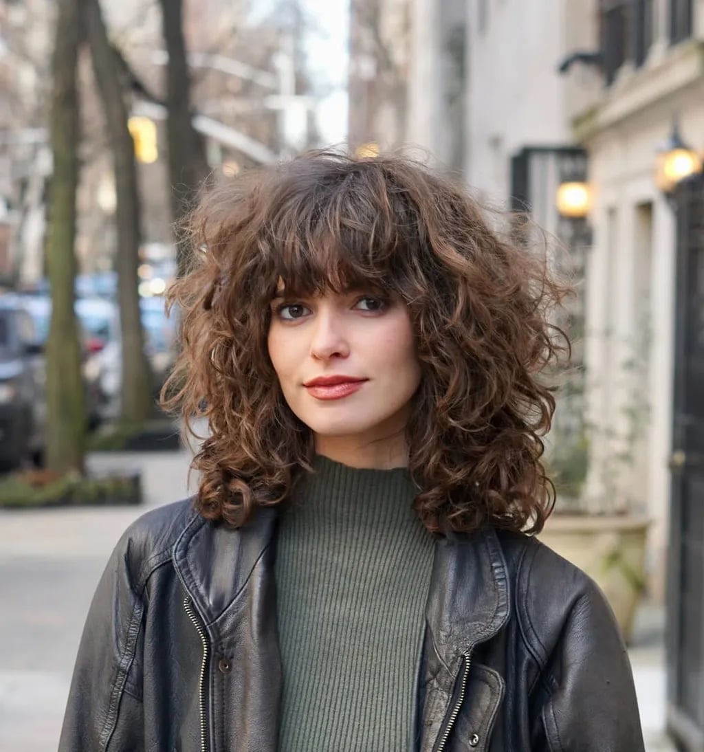 Shoulder Curly Shag With Curtain Bangs Shoulder Curly Shag With Curtain Bangs — Classy Shoulder Length Curly Hair