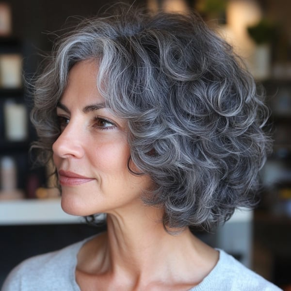 Chin Length Layered Bob Silver Gray Chin Length Layered Bob Silver Gray — Classy Shoulder Length Curly Hair