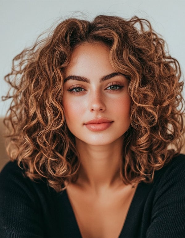 Collarbone Layered Wavy Hair With Curtain Bangs, Middle Collarbone Layered Wavy Hair With Curtain Bangs, Middle — Classy Shoulder Length Curly Hair