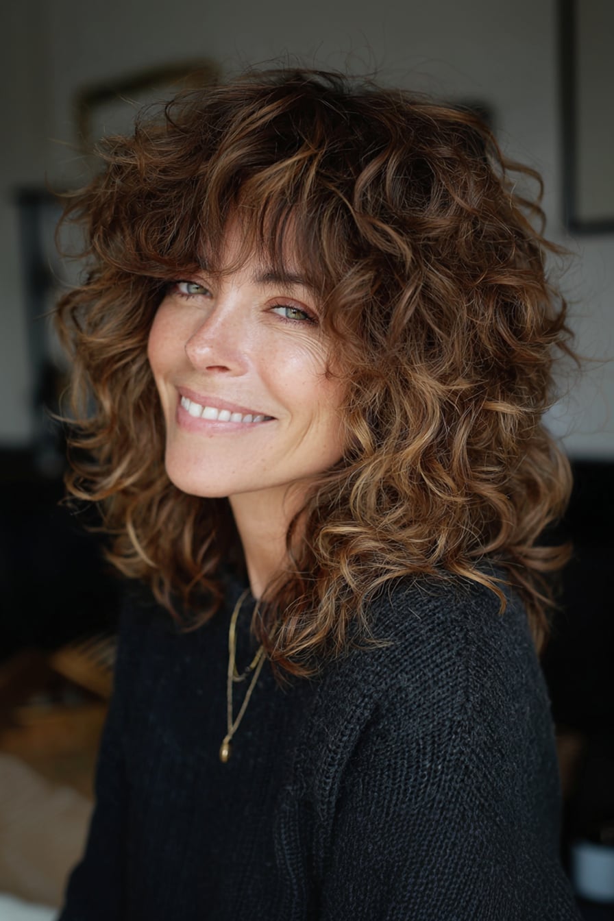 Collarbone Wavy-Curly With Balayage Collarbone Wavy-Curly With Balayage — Classy Shoulder Length Curly Hair
