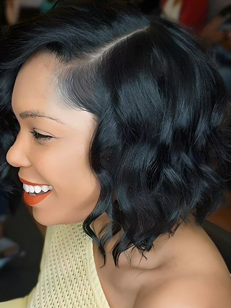 Black Wavy Bob With Side Part — Classy Side Part Wig