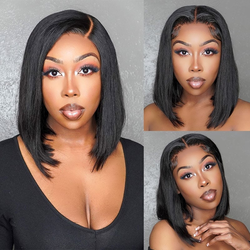 Black Blunt Bob With Sharp Side Part — Classy Side Part Wig