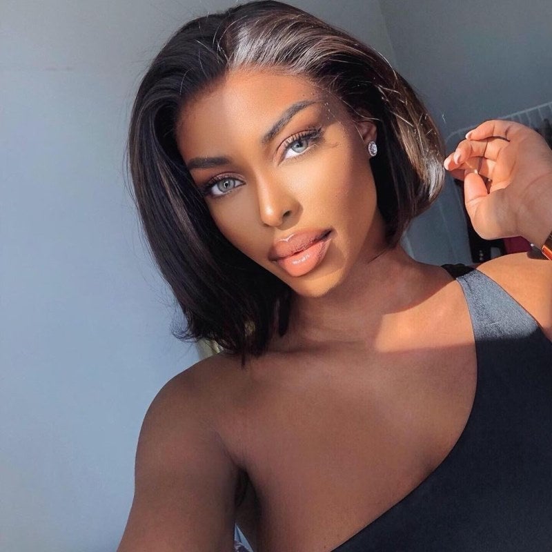 Chin Length Bob With Subtle Highlights — Classy Side Part Wig