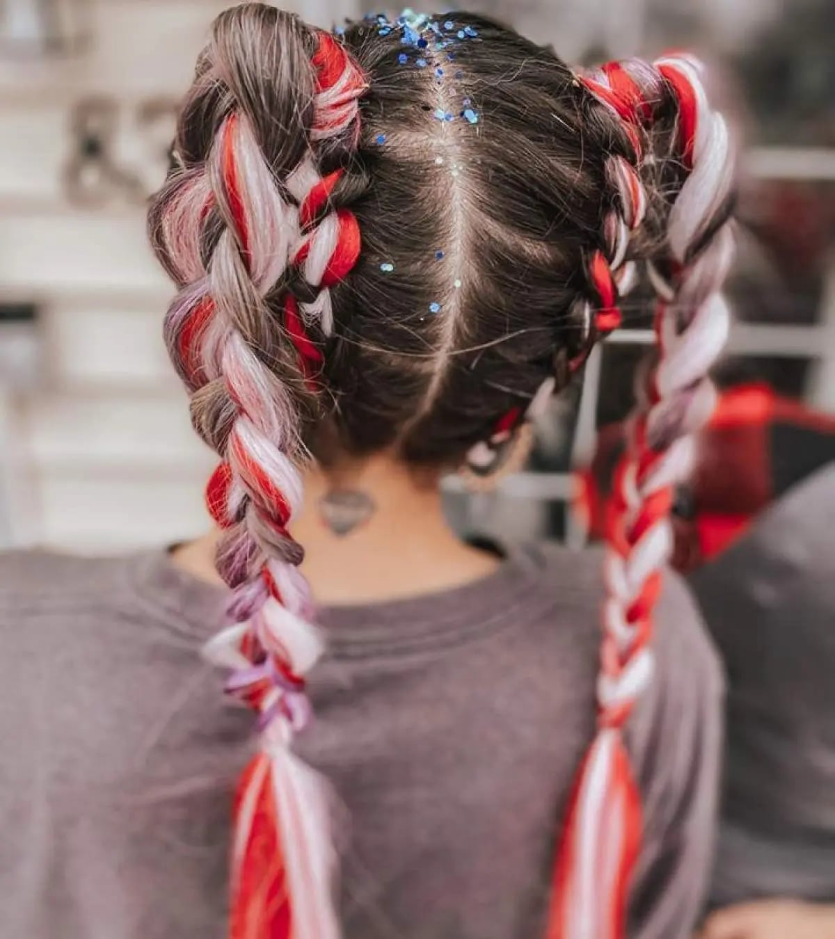 Multi-Colored Braids With Glitter Multi-Colored Braids With Glitter — Classy Softball Hair