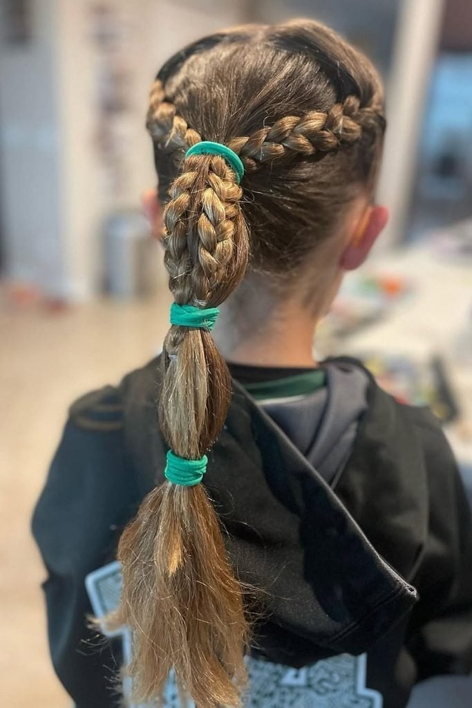 Braided Ponytail With Bubble Detail, Mid-Back Braided Ponytail With Bubble Detail, Mid-Back — Classy Softball Hair