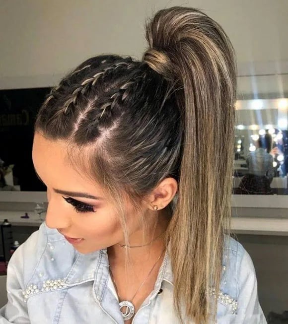 High Ponytail With Braided Accents High Ponytail With Braided Accents — Classy Softball Hair