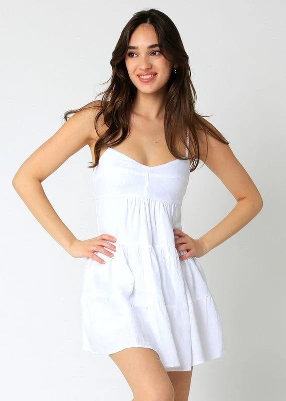White Spaghetti Strap Babydoll Dress with Tiered Skirt — Classy Sorority Outfits