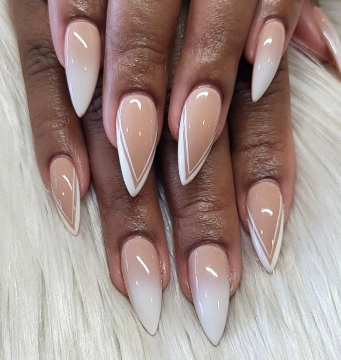 Medium Stiletto Nude to White Gradient French Tips — Classy Stiletto Nails