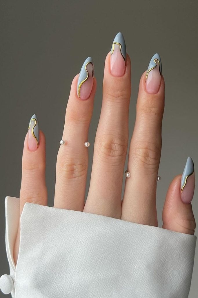 Sheer Pink and Light Blue Swirl Almond Nails — Classy Swirl Nails