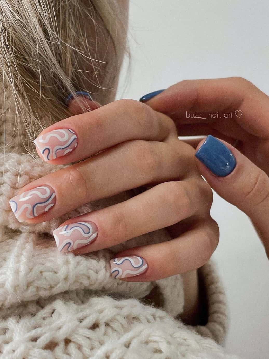 Short Square Abstract Swirl Nails, Showcasing The Intricate Nail Art — Classy Swirl Nails
