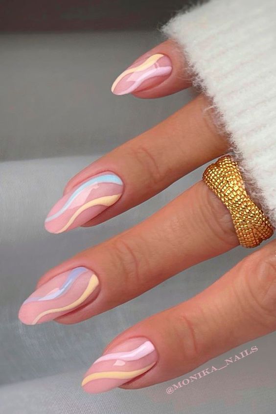 Medium Oval Pastel Swirl Nails — Classy Swirl Nails
